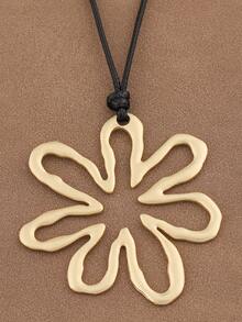 1 pezzo Collana con ciondolo a fiore grande aperto e vuoto, colore opaco oro/argento, pendenti floreali geometrici asimmetrici minimalisti, collana con corda cerata, adatta per uso quotidiano delle donne - Oro e argento - Visualizzare 3