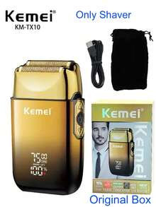 Kemei 电动理发器和剃须刀套装，时尚男士箔式剃须刀，理发师修容套装，光头剃刀/推剪 USB 充电式剃须机 KM-TX10，圣诞节和新年男士礼物 - 金色 - 查看 13