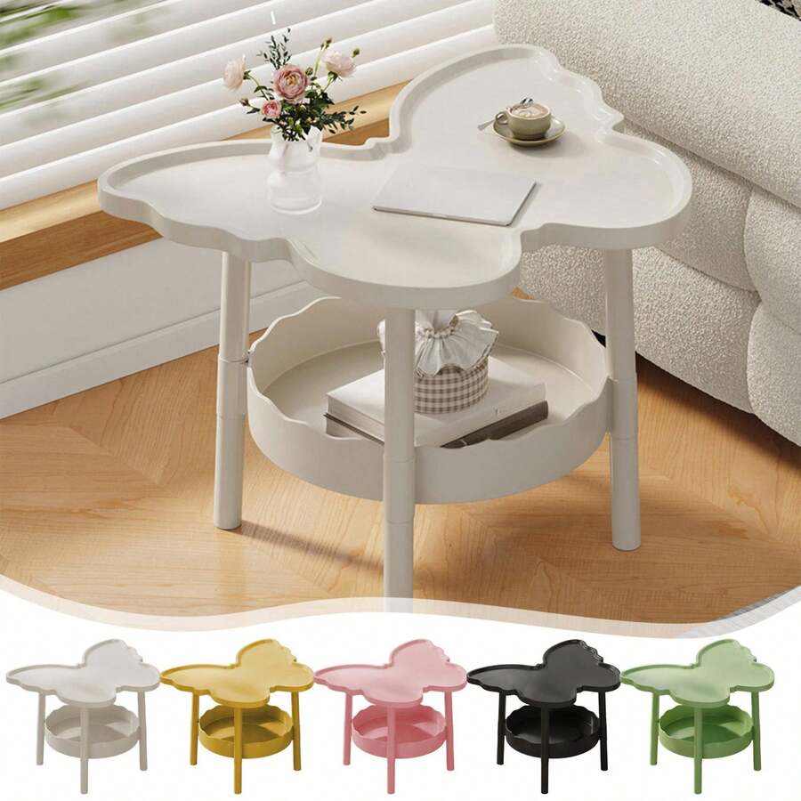 2 Tier Modern Multifunctional Butterflies Shaped Side Table Coffee Table With Layered Storage Shelf Bedside Table Study Desk For Living Room Bedroom Office - 白色 - 查看 1
