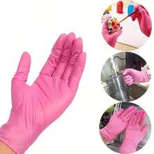 10/20/50/100pcs Powder-Free Non-Latex Dyed Nitrile Gloves, Suitable For Kitchen Cleaning, Beauty, Outdoor Camping, Etc. (Hot Selling 10, 20, 50, 100 Pcs Set) - Pink - View 3