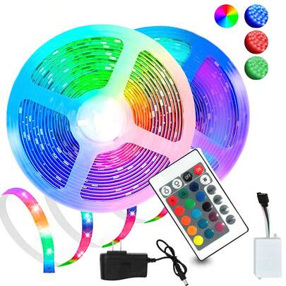 LUCASA Kit Rollo Tira Led Rgb 2835 5m 12v Mando A Distancia Luces LED 5M, Tira LED RGB 2835 Inteligentes, Luz LED Sincronizar con Music, Control Remoto IR de 44 Teclas , para Cuarto, Bar, Fiesta, DecoracióN de Interior