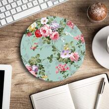 Pad, Mint Floral Teal  Pad, Washable Round Pad With Lycra Cloth, Non-Slip Rubber Base Small Wireless  Pads For Office Laptop,17MintFloralTeal - 17MintFloralTeal - View 5