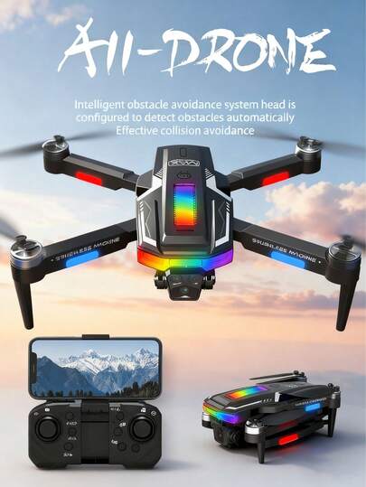 1pc Drone With HD Dual Cameras, Remote Control Aircraft, Smart Obstacle Avoidance, Aerial Photography, Quadcopter, Foldable, Entry-Level, Drone Accessories Color Random