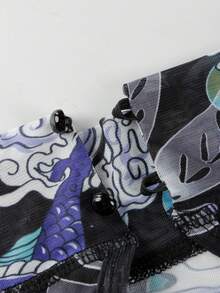 Inmen 女士性感撞色修身印花连体裤，短袖立领数码印花露背提臀连体裤，夏季度假优雅款 - 藍色 - 查看 5