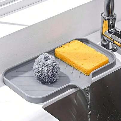1 Pcs Silicone Soap Dish With Drainage - Anti-Splash, Non-Slip Countertop Mat For Kitchen & Bathroom Sinks