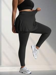 Plus Size Women Black Skirt Pants, Leggings And Skinny Pants, Suitable For Casual Outdoor Wear - Black - View 4
