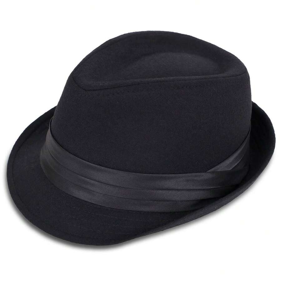 Classic Manhattan Fedora Hats For Men Short Brim Mens Fedora Hats - Black - View 1