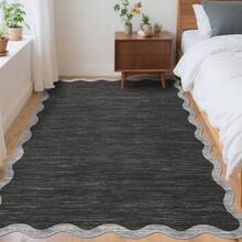 1Pcs Room Decor Modern Washable Scalloped Border Solid Dark Gray Area Rug For Living Room Indoor Bedroom Foldable Floor Mats, Soft Low Pile Non Shedding Carpets For Offices Non-Slip Runner For Hallway Dorm - Dark Grey - View 3