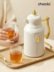 1pc Large-Capacity Insulated Kettle, Gold-Plated Style Teapot, Coffee Kettle, Hot Water Bottle, Press-Type Glass Inner Liner Insulated Flask