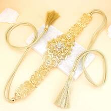 1pc Elegant Moroccan Caftan Belt, Metallic Hollow Floral Pattern Tassel Cord, Versatile Sahara Royal Women Long Robe Belt, Suitable For Traditional Wedding, New Year Party - Arabian Belt - View 5