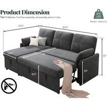 Modern L-Shaped Sofa Bed, Convertible Sleeper Sofa With Storage Chaise And Pull Out Couch Design, Stylish Sectional Couch For Living Area - 灰色 - 查看 2