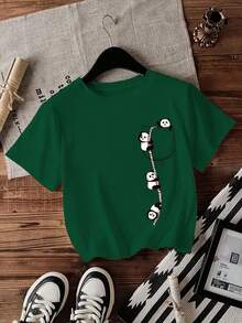 Casual Solid Color Round Neck Short Sleeve Regular T-Shirt - Dark Green - View 1