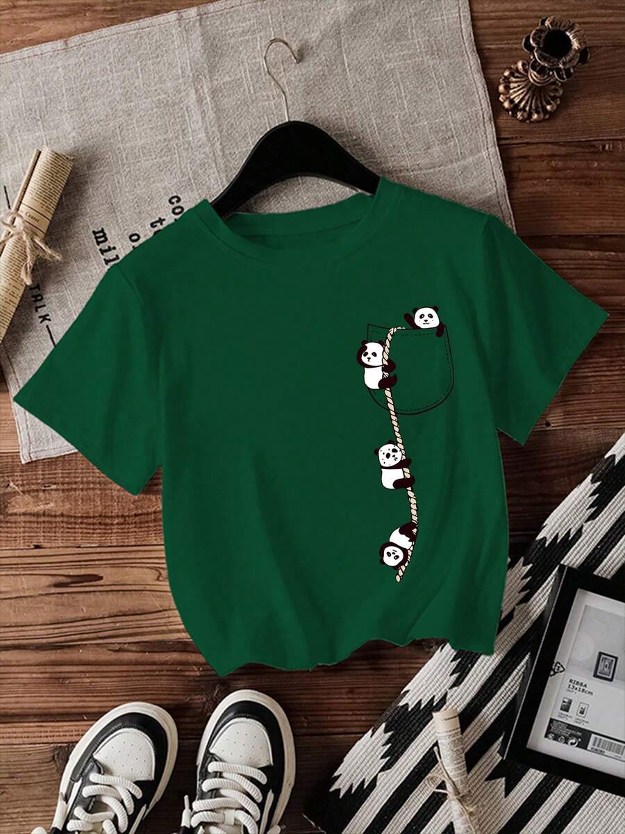 Casual Solid Color Round Neck Short Sleeve Regular T-Shirt - Dark Green - View 1