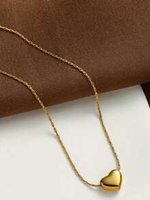 1pc Fashionable Minimalist Gold Heart Pendant Necklace, For Women - Gold 4 - View 3