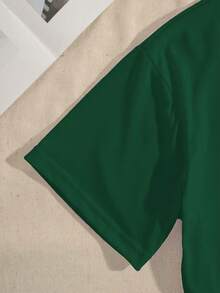 Casual Solid Color Round Neck Short Sleeve Regular T-Shirt - Dark Green - View 3