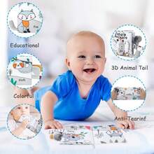 Soft Fabric Animal Tail Baby Teething Book, Durable Non-Tear Early Educational Sensory Toy - Multicolor - View 2