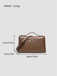 1 pieza Bolso de hombro cuadrado de unicolor con textura de grano de litchi en PU, bolso de mano pequeño para mujer, adecuado para combinar con diaria, salidas, compras, fiestas, bol - Marrón - Ver 10