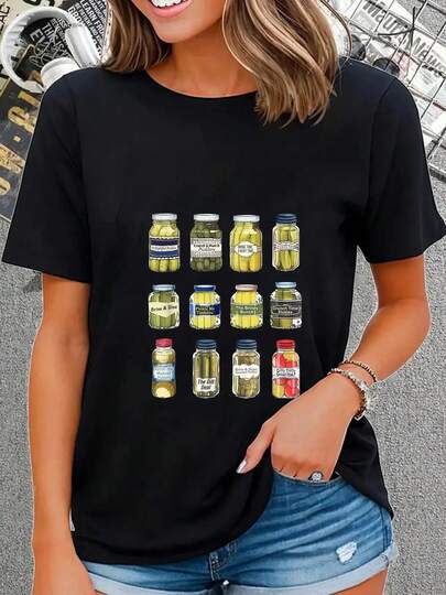 100% Cotton Funny Vintage Canned Pickles Puns Viral Dad Joke Graphic T-Shirt Women's Men's Graphic Tee Crew Neck Classic Fashion Summer Vacation Tops