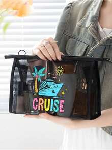 1/2个装 Cruise Life 图案字母印花网眼手提袋，收纳袋，洗漱包，大容量手提包，送给女孩的礼物，母亲节礼物，可折叠收纳袋，适合存放个人旅行化妆品，旅行洗漱包，生日礼物，旅行化妆工具收纳，教师节礼物，送给爱人的礼物，生日礼物，旅行必备，宿舍必备，满足日常旅行需求 - 彩色 - 查看 6