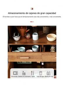 Mueble De Madera Cocina Con Cajones Puertas Estanterías 80cm - Gris - Ver 6