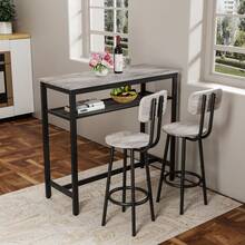 Conjunto de mesa de bar cuadrada gris para 2, juego de mesa de bar de 3 piezas ahorradora de espacio con 2 taburetes para la cocina, rincón de desayuno o sala de fiestas - Gris + MDF + 2 plazas - Ver 10