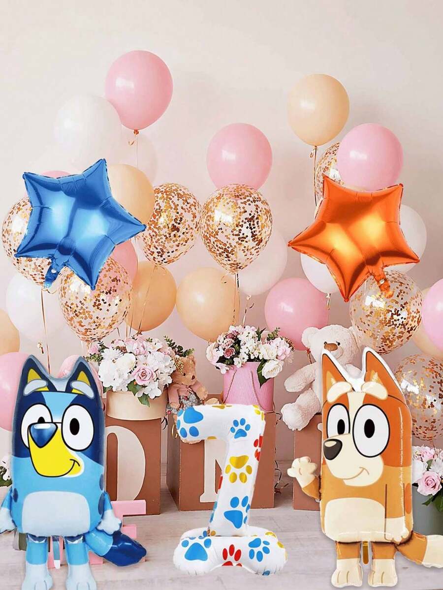 Bluey Party Balloons Party Decorations Cute Polka Dot Footprints Birthday Numbers 1-9 Party Decorations Party Small Gift Bluey Character Birthday Balloon Set Beautiful Balloon Party Arrangement - Multicolor - View 1