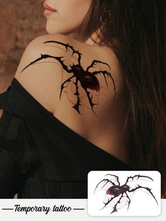 1 Piece Of Temporary Tattoo Sticker, Cool Gothic Spider Crawling Pattern, Waterproof And Sweatproof, Washable And Non-Reflective, Simulated Tattoo On Arm And Shoulder, Suitable For Fashionable People, Lasting 3-5 Days