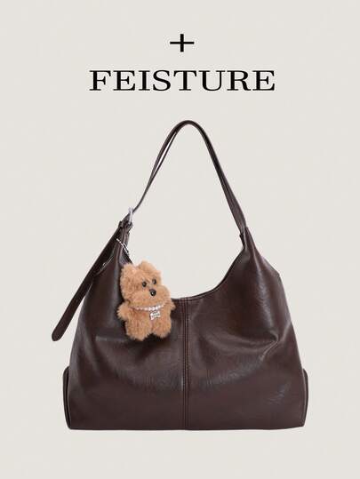 1개 FEISTURE PU 솔리드 컬러 대용량 여성용 겨드랑이 숄더백, 마그네틱 클로저, 플러시 펜던트 포함, 일상 외출, 데이트, 통근에 적합