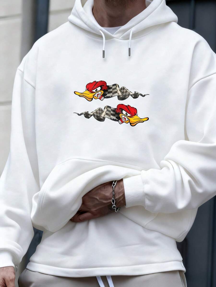 Men's Casual Woody Woodpecker Racing Pattern Print Drawstring Hooded Sweatshirt Fall Winter Apparel
-White - trắng - Xem 1