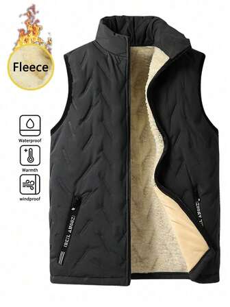 Chaleco de hombre para exteriores con cuello alto, forro polar y abrigo grueso y cálido para invierno