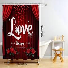 1pc/3pcs/4pcs Valentine's Day LOVE Rose Flower Heart Multifunctional Bathroom Decor Shower Curtain Set, Free 12 Hooks Included, Elegant Holiday Atmosphere, Bathroom Mat, U-Shaped Toilet Mat And Round Toilet Mat, Suitable For All Scenarios Bathroom Set - Multicolor - View 39