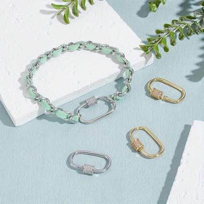 2pcs Oval Screw Lock, Gold-Plated Hook Lock Clip, Mini Square Screw Necklace Connector, Copper Gold-Plated Button, Silver Hook Clasp, Suitable For Keychain Jewelry Making