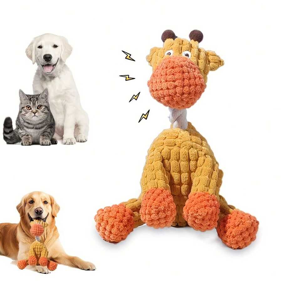 1个结实耐用的狗狗磨牙玩具（颜色随机） - 带发声器的加厚毛绒磨牙玩具，适合爱啃咬的狗狗，有助于清洁牙齿，维护口腔健康，适合小型、中型和大型犬 - 室内/室外均可玩耍（橙色和绿色） - 理想的幼犬磨牙玩具，宠物用品，建筑材料，宠物主人，无需电池，狗狗磨牙玩具，鸭子造型狗狗玩具，猫咪磨牙玩具 - 彩色 - 查看 1