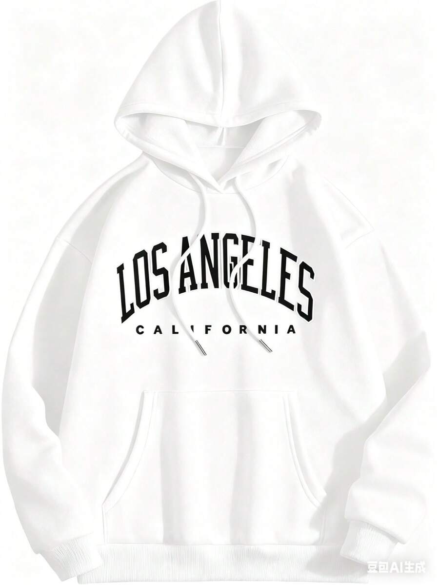Men Classic City Name Long Sleeve Black Streetwear Hooded Pullover Hoodies Crewneck Graphic Design Long Sleeve Sweatshirts - 白色3 - 查看 1