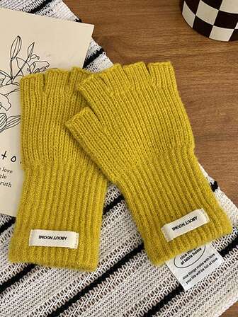 1 paire de gants sans doigts tricotés de couleur unie à la mode pour femmes, convenant pour le port quotidien en automne/hiver et gardant au chaud + équipement d'hiver + gants ours + Noël