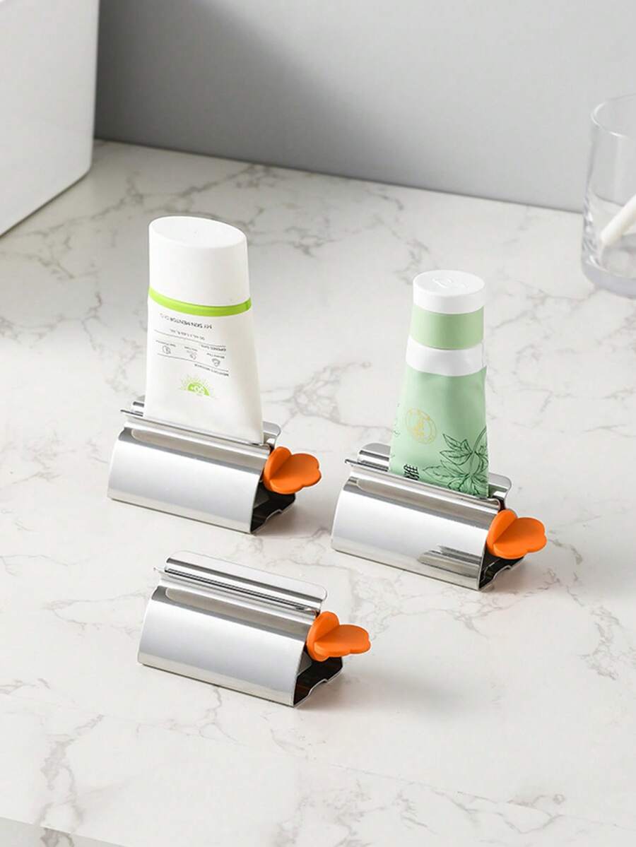 1pc Stainless Steel Toothpaste Squeezer Stand, Manual Extruder For Bathroom, No-Electricity Needed Toothpaste Dispenser And Organizer - Orange - View 1