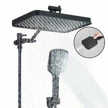 Black High Pressure Rain Dual Shower Head Combo Handheld Spray W/ Adjustable Arm - 如圖 - 查看 1