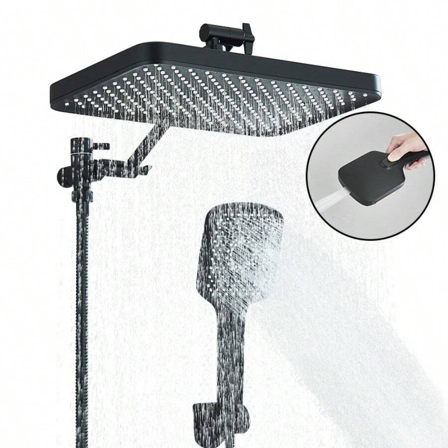 Black High Pressure Rain Dual Shower Head Combo Handheld Spray W/ Adjustable Arm - 如圖 - 查看 1