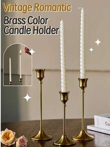 Cirelle 3pcs Brass Gold/Black Metal Tapered Candle Holders, Vintage Modern Decorative Centerpiece Candlestick For Fireplace, Wedding, Party, Housewarming Gift Gifts Birthday Graduation,Cozy Home, Rama Table Decor, Mother's Day Gift, Party Use, Family Dining, High-End Restaurants Supplies, Wedding Decor - Multicolor - View 2