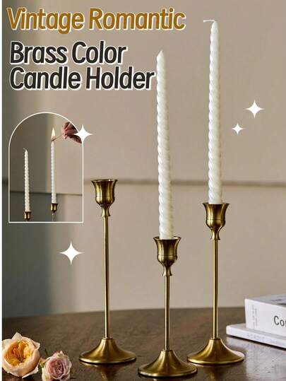 Cirelle 3pcs Brass Gold/Black Metal Tapered Candle Holders, Vintage Modern Decorative Centerpiece Candlestick For Fireplace, Wedding, Party, Housewarming Gift Gifts Birthday Graduation,Cozy Home, Rama Table Decor, Mother's Day Gift, Party Use, Family Dining, High-End Restaurants Supplies, Wedding Decor