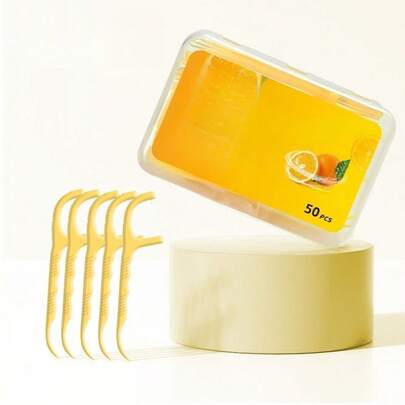 1BOX 50PCS Plastic Toothpicks And Floss Disposable Dental Care Tool Smooth High Tension Floss Effectively Cleans Between Teeth Removes Food Particles Essential For Oral Hygiene