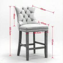 Contemporary Velvet Upholstered Barstools With Button Tufted Decoration And Wooden Legs, And Chrome Nailhead Trim, Leisure Style Bar Chairs,Bar Stools, Set Of 2 (Blue),DE2002BL - 藍色 - 查看 2