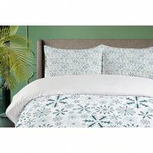 Winter Duvet Cover Set, Merry Theme Delicate Snowflakes, Vintage Holiday Pattern, 3 Piece Bedding Set With 2 Pillow Shams, Size, Teal White - Dark Green and Fuchsia - View 5