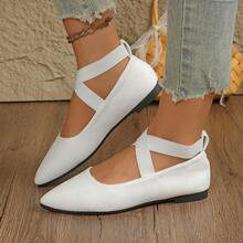 Bailarinas clásicas de moda para mujer de punta fina en negro, zapatos planos antideslizantes para exteriores, zapatillas de deporte de punta fina, mocasines, bailarinas, zapatos slip-on, bailarinas con correa elástica, bailarinas de corte bajo, bailarinas con estampado de leopardo, adecuados para fiestas, escuela, uso diario, fitness al aire libre, senderismo - Blanco - Ver 5