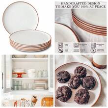 Mora Ceramic Dinner Plates Set Of 6, 10 Inch Dish Set - Microwave, Oven, And Dishwasher , Scratch Resistant, Modern Rustic Dinnerware- Kitchen Porcelain Serving Dishes - Vanilla White - 香草白 - 查看 1