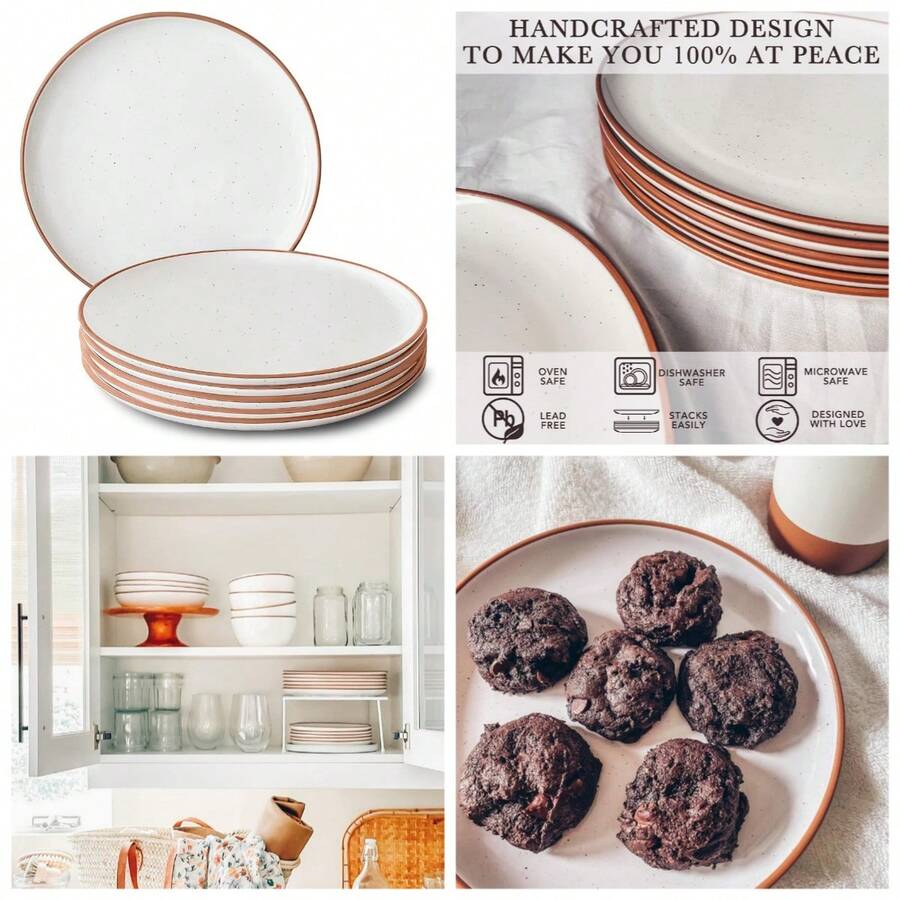 Mora Ceramic Dinner Plates Set Of 6, 10 Inch Dish Set - Microwave, Oven, And Dishwasher , Scratch Resistant, Modern Rustic Dinnerware- Kitchen Porcelain Serving Dishes - Vanilla White - 香草白 - 查看 1