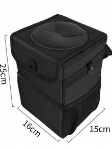 1pc 6l Waterproof Car Garbage Can - Black - View 7
