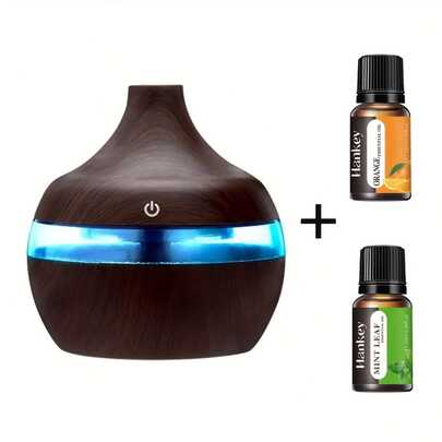 300ml Wood Grain Humidifier & Essential Oil Diffuser  USB-Powered Desktop Hydration With 2 Aroma Oils (Home/Office Use)