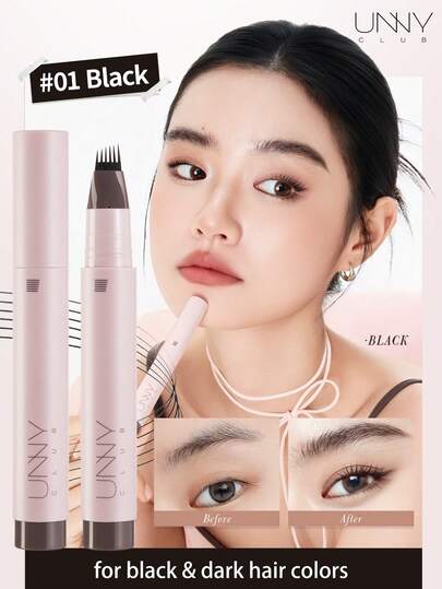unny club Crayon à sourcils liquide 6 pointes, peut également être utilisé comme eye-liner liquide, crée un maquillage de sourcils naturel, longue tenue, léger et lisse, très pigmenté, ultra-précis, imperméable et résistant à la transpiration