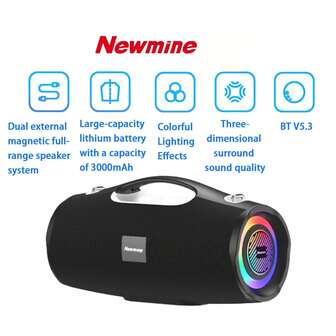  Altavoz Bluetooth Newmine BT100, alto volumen, tamaño grande, ideal para uso en exteriores